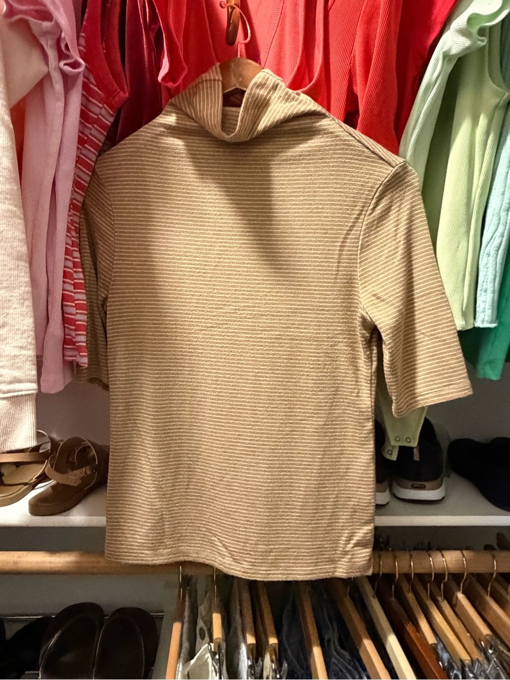 Banana Republic Factory Camel Stripe Soft Luxe Mock Neck Top XS